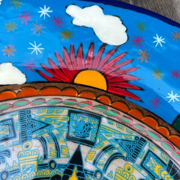 Mexican Folk Art Plate Terracotta Pottery Wall Hanging Hand Painted 16” - Picture 10 of 16
